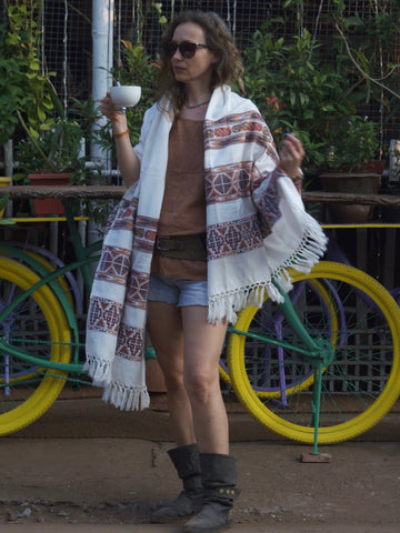 Embroidered Shawl Blanket Scarf white