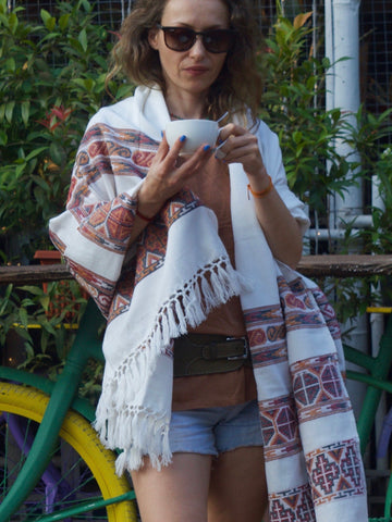 Embroidered Shawl Blanket Scarf white