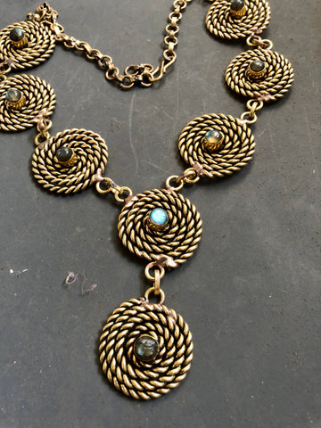 Brass Spiral Rope with Semi Precious Stone