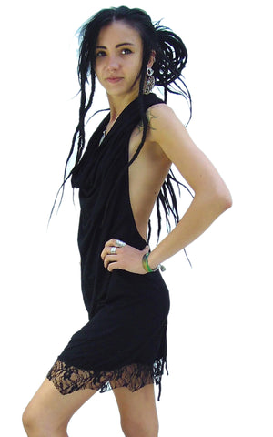 Lace hemmed short backless Dress.
