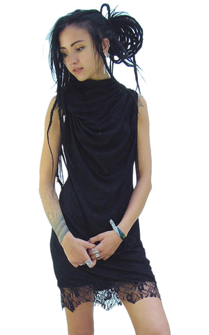 Lace hemmed short backless Dress.