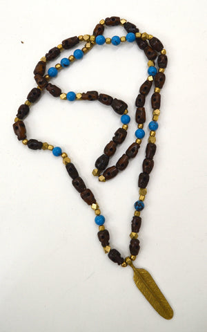 Brass Feather Mala with Stones and Beads