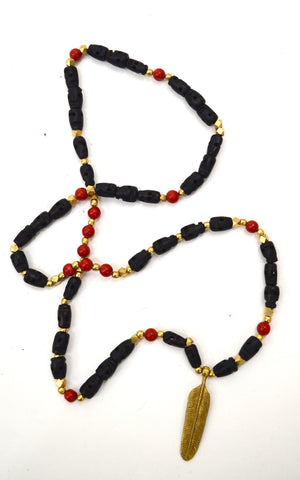 Brass Feather Mala with Stones and Beads