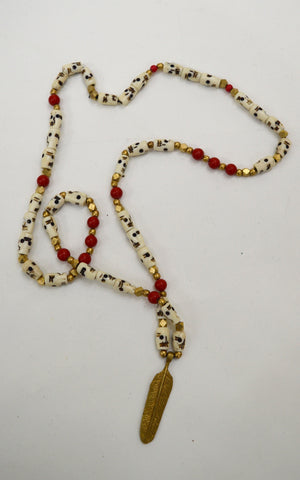 Brass Feather Mala with Stones and Beads