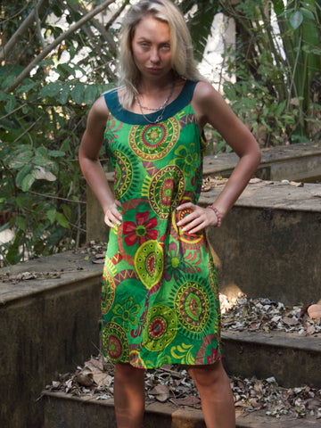 COLOURFUL SUMMER MINI DRESS GREEN