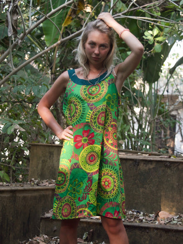 COLOURFUL SUMMER MINI DRESS GREEN