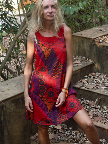 COLOURFUL SUMMER MINI DRESS RED
