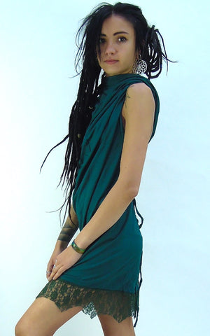 Lace hemmed short backless Dress.