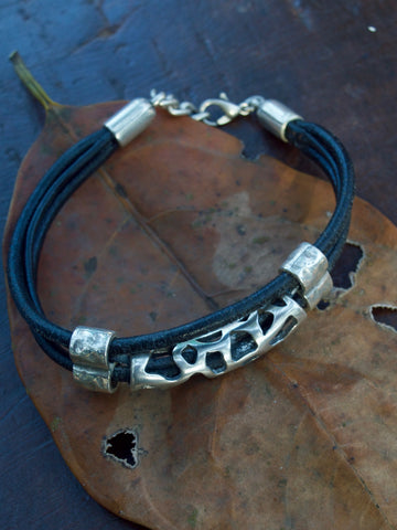hand made leather silver bracelet