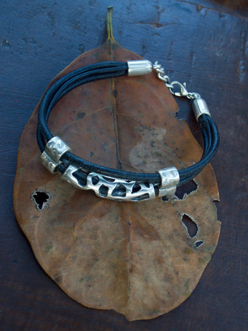 hand made leather silver bracelet
