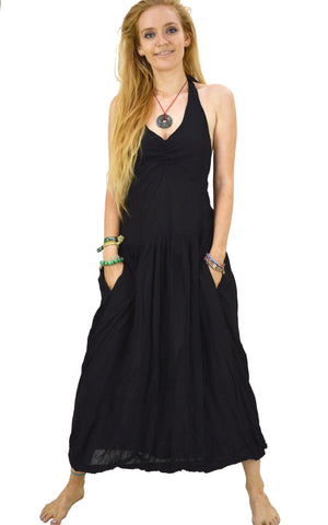 Balloon Dress, long Maxi Halterneck dress with Karma pockets
