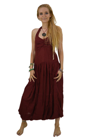 Balloon Dress, long Maxi Halterneck dress with Karma pockets