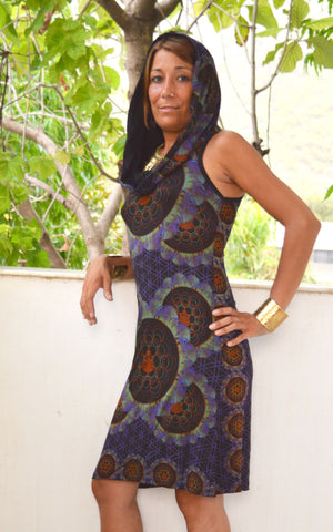 Sleeveless Afro Print Hooded dress