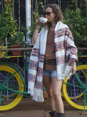 Embroidered Shawl Blanket Scarf white