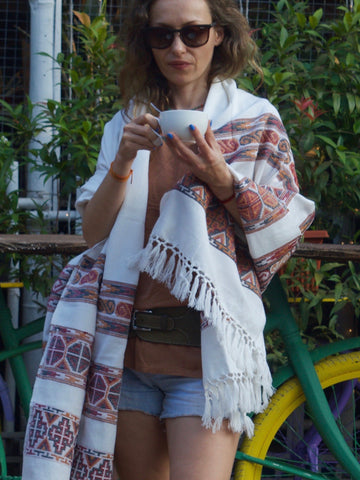 Embroidered Shawl Blanket Scarf white