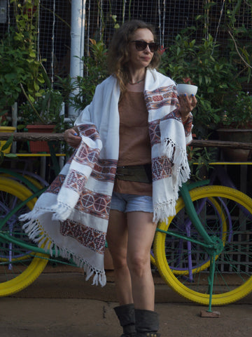Embroidered Shawl Blanket Scarf white