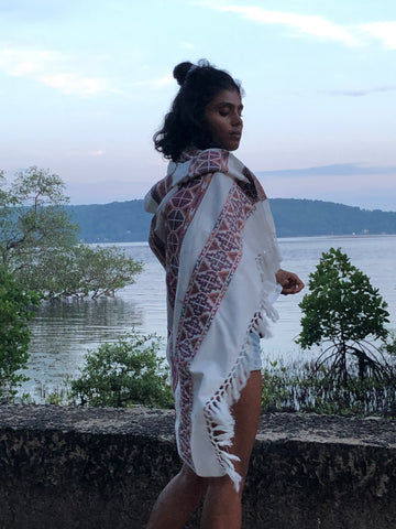 Embroidered Shawl Blanket Scarf white
